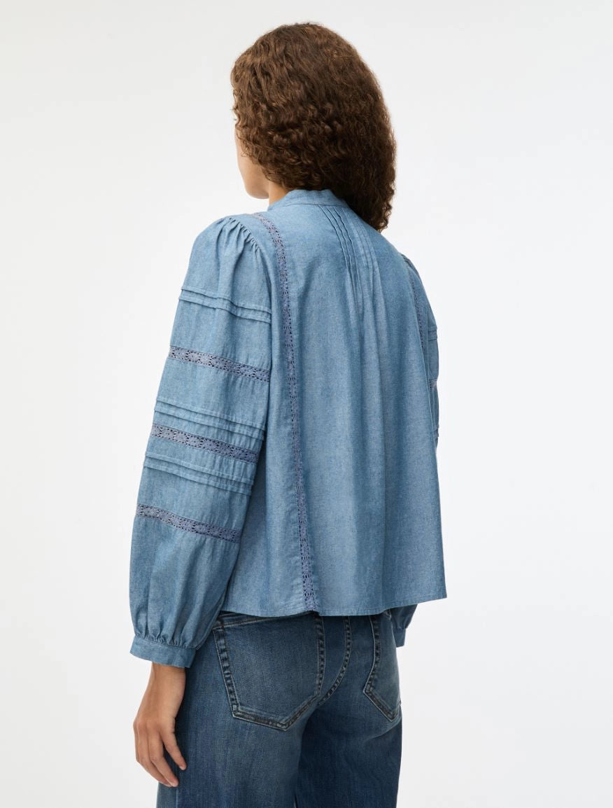 Iblues Iblghiandola Blue Cotton and Lace Loose Shirt