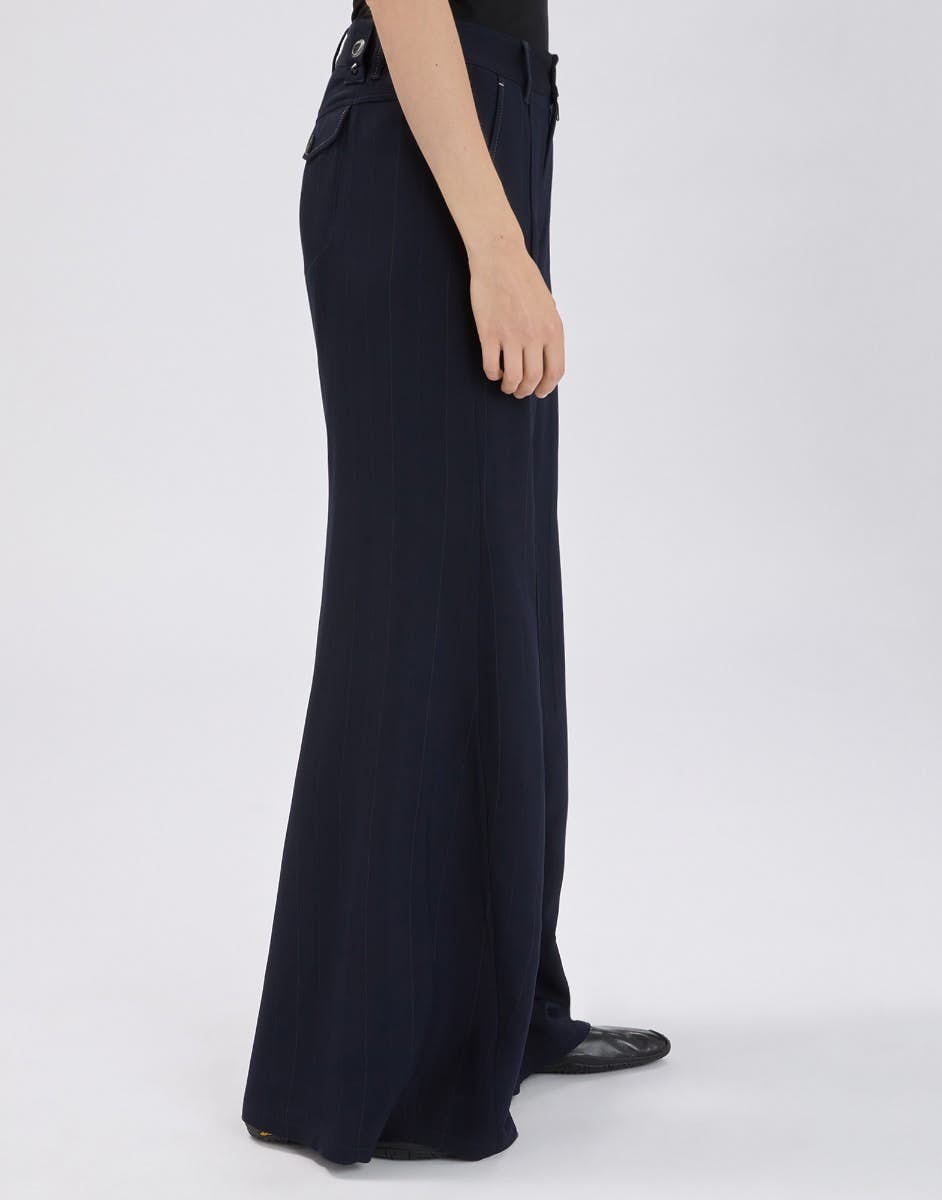 High Caught Out Palazzo pants in blue pinstriped viscose
