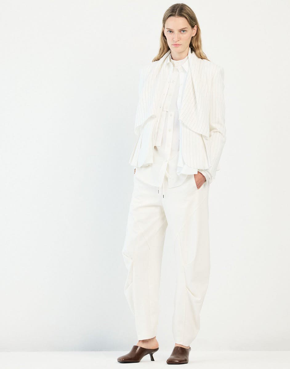 High Canter White technical satin shirt with layered panels