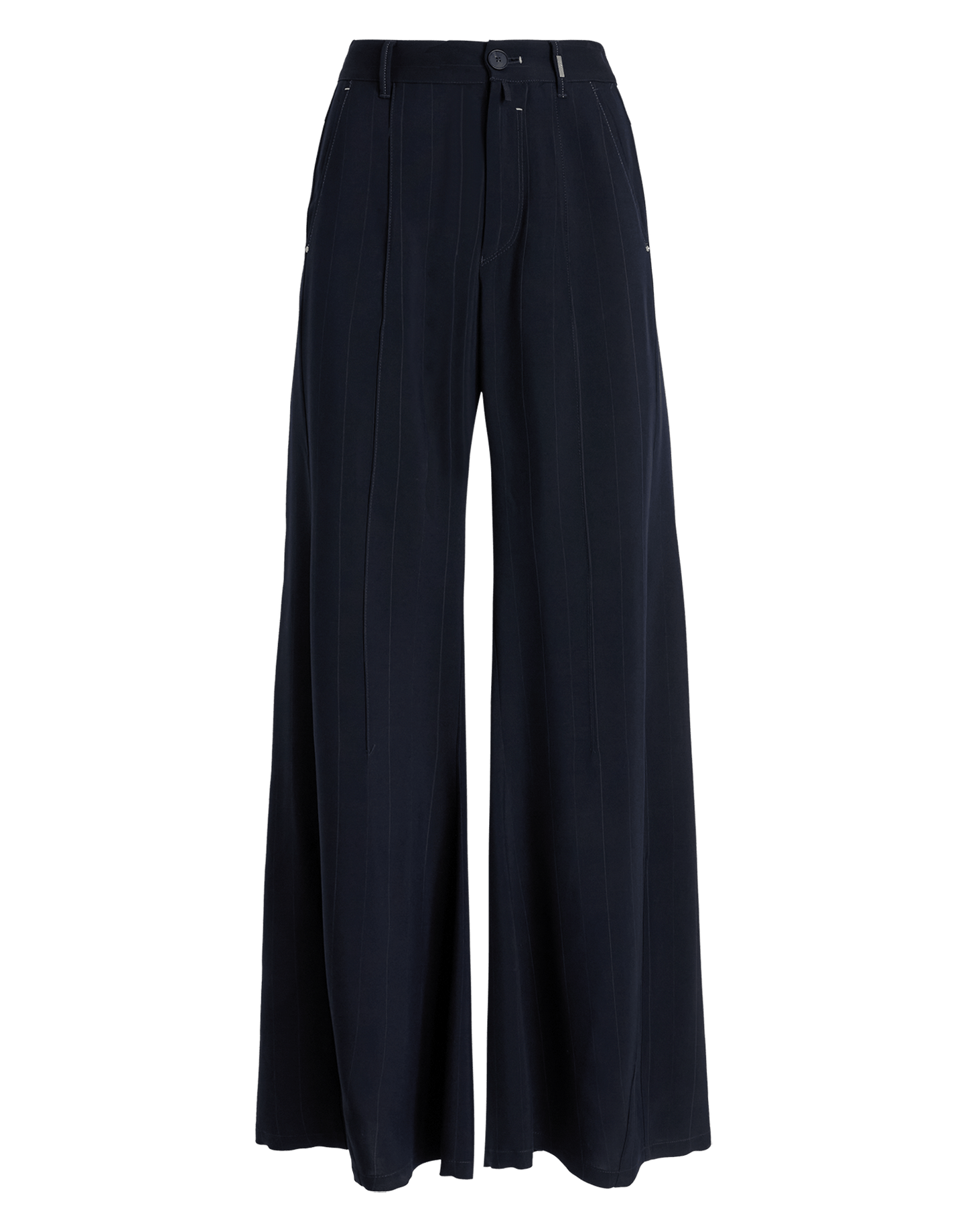 High Caught Out Palazzo pants in blue pinstriped viscose