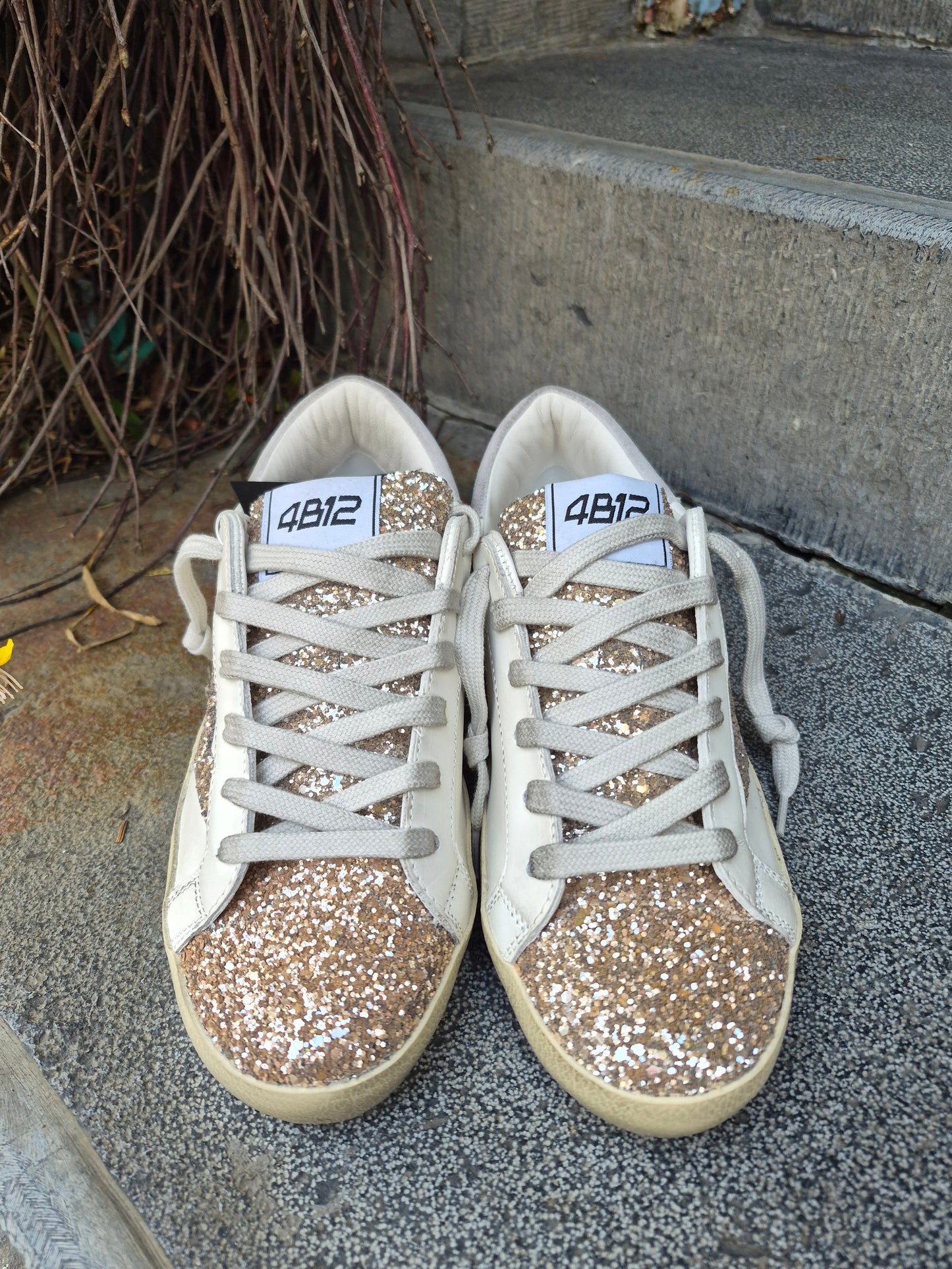 4B12  Suprime Gold Glitter Sneakers
