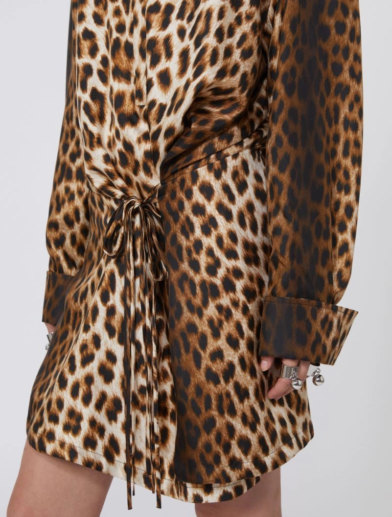 Sportmax Spxcinema Silk Shirt Dress in Leopard Print