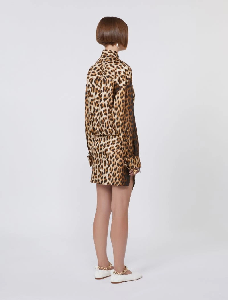 Sportmax Spxcinema Silk Shirt Dress in Leopard Print