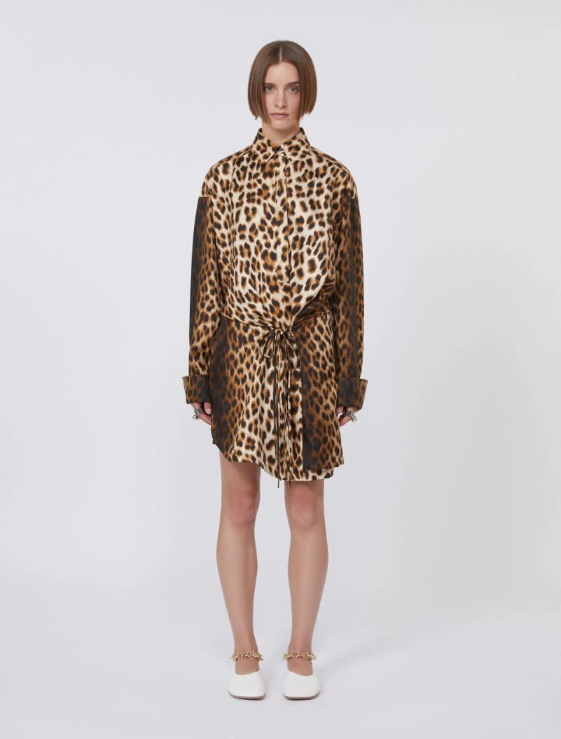 Sportmax Spxcinema Silk Shirt Dress in Leopard Print