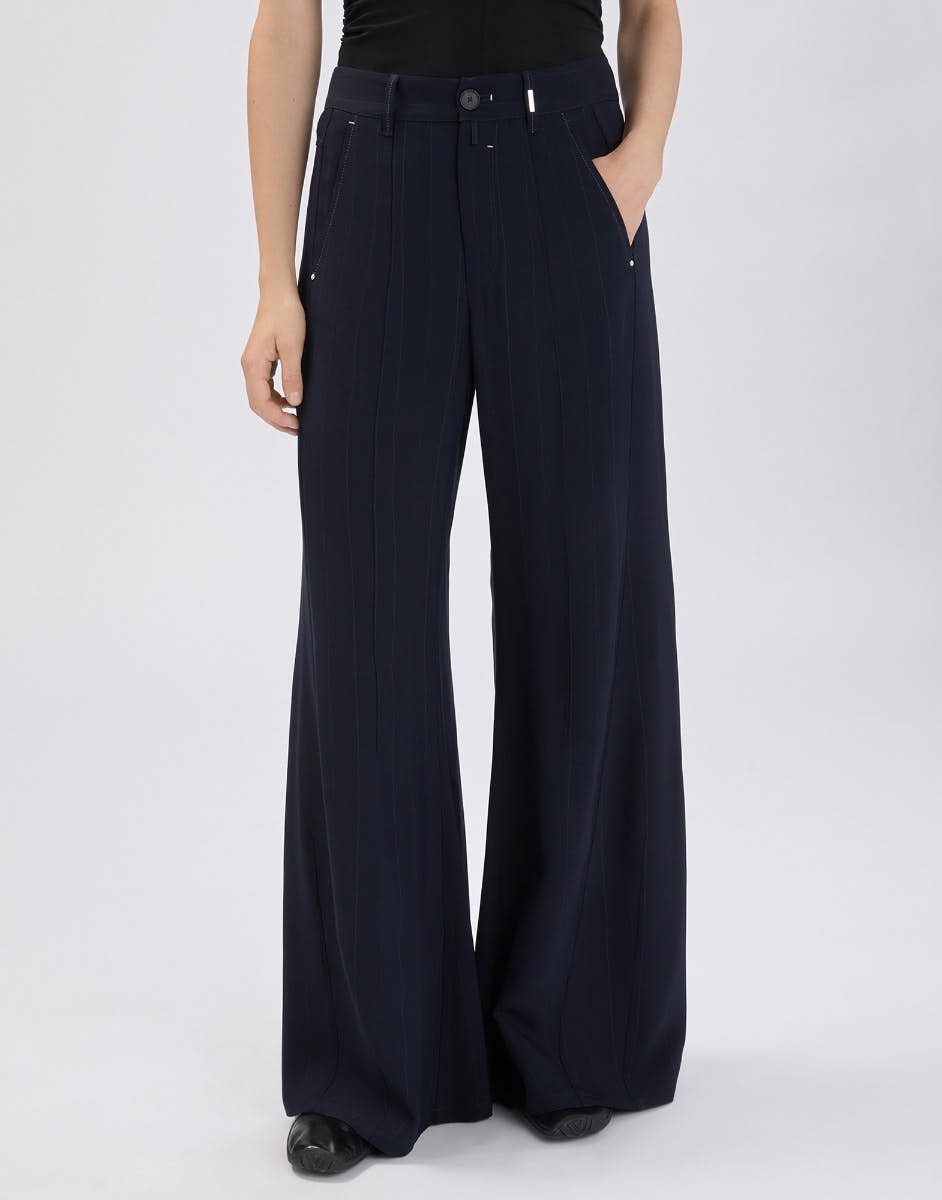 High Caught Out Palazzo pants in blue pinstriped viscose