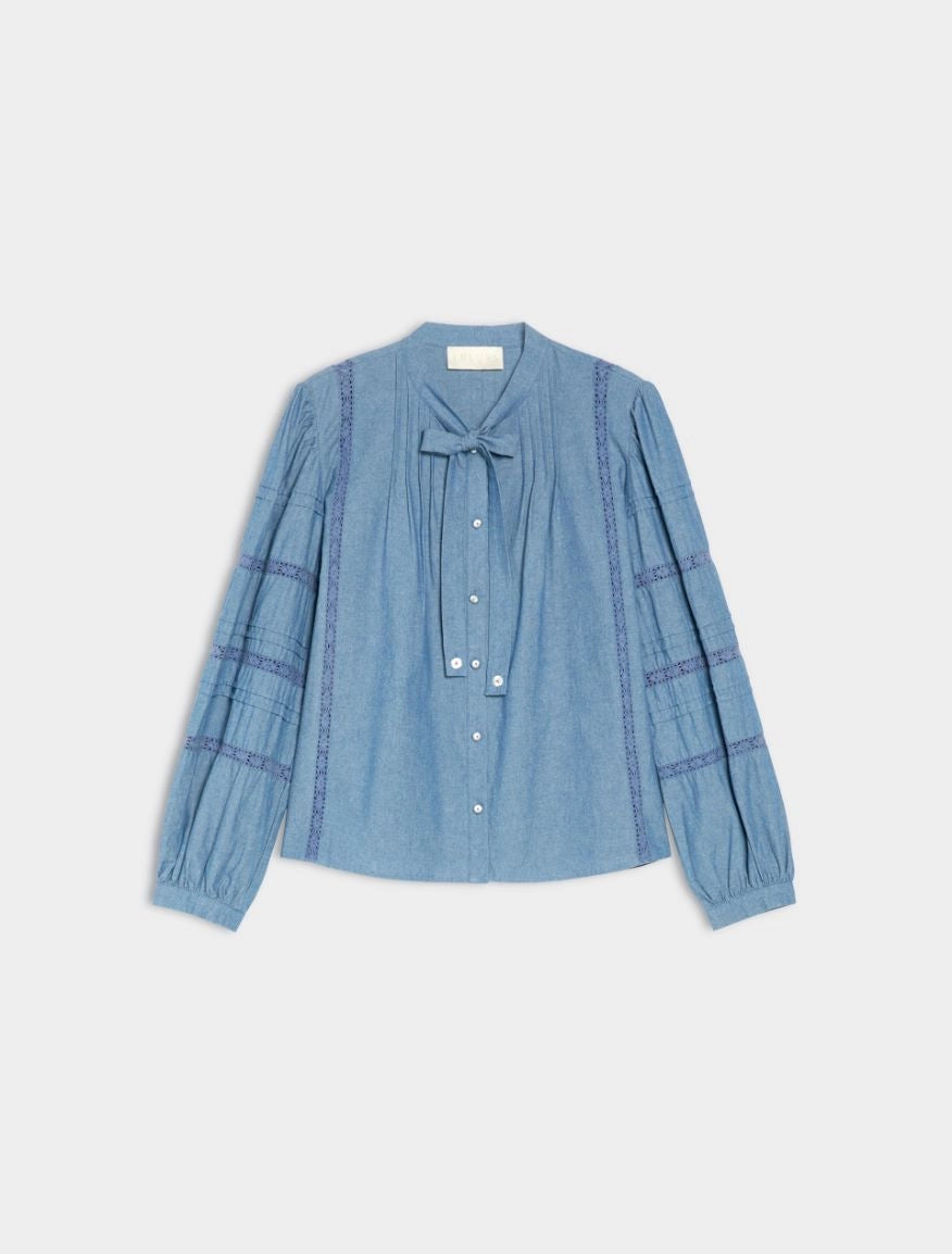 Iblues Iblghiandola Blue Cotton and Lace Loose Shirt
