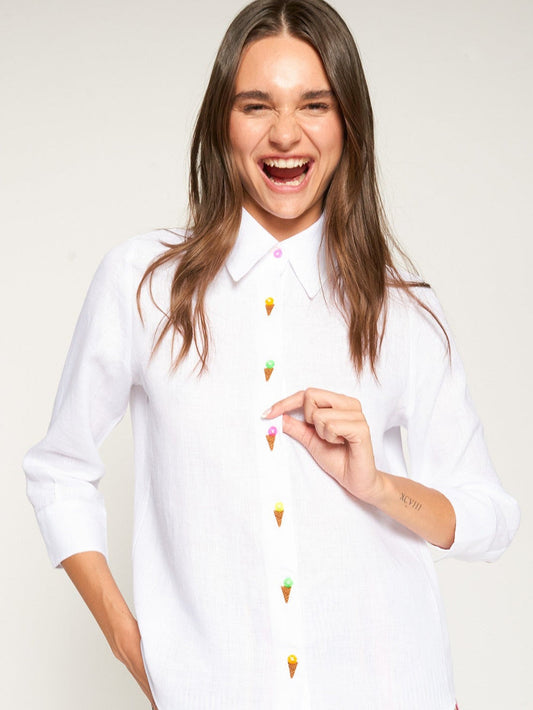 Vilagallo White Shirt With Embroidered Ice Creams