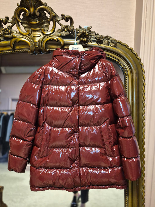 Herno Bordeaux Glossy Medium Length Puffa With Hood