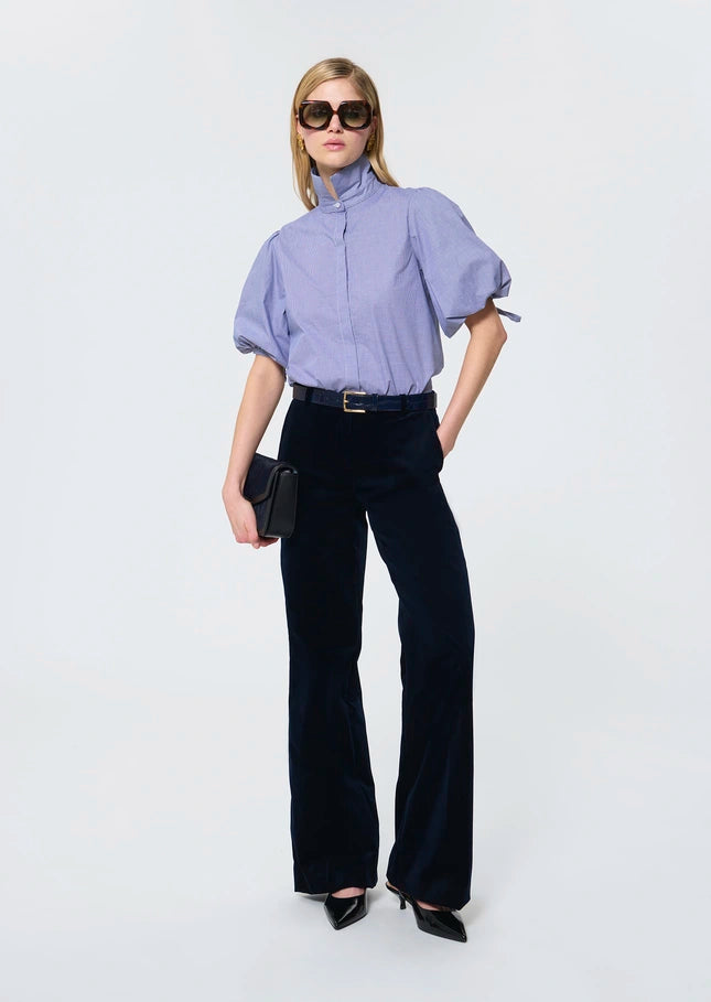 Tara Jarmon Pitt Navy Velvet Trouser with Straight Leg