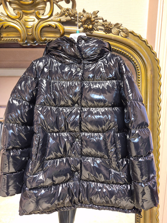 Herno Black Glossy Medium Length Puffa With Hood