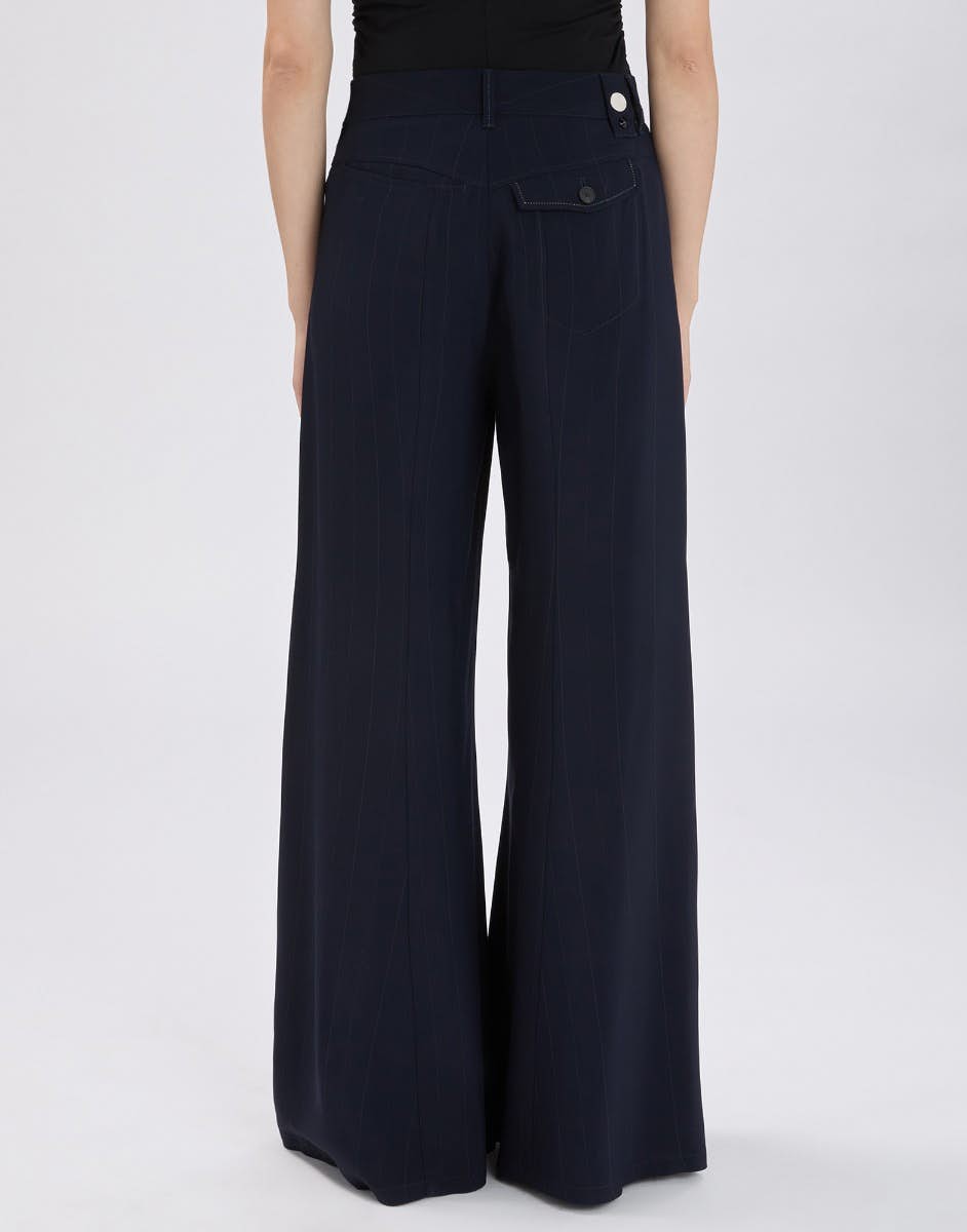 High Caught Out Palazzo pants in blue pinstriped viscose