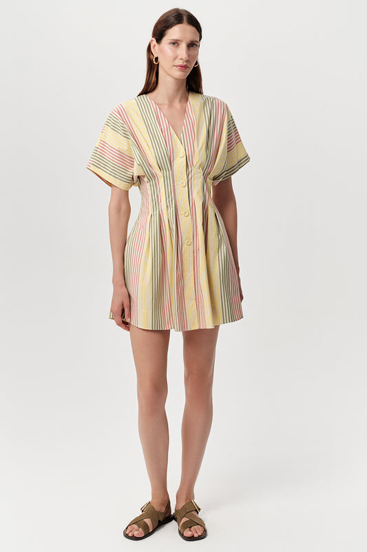Exquise Vonne Buttermilk, Green and Pink Striped Mini Dress
