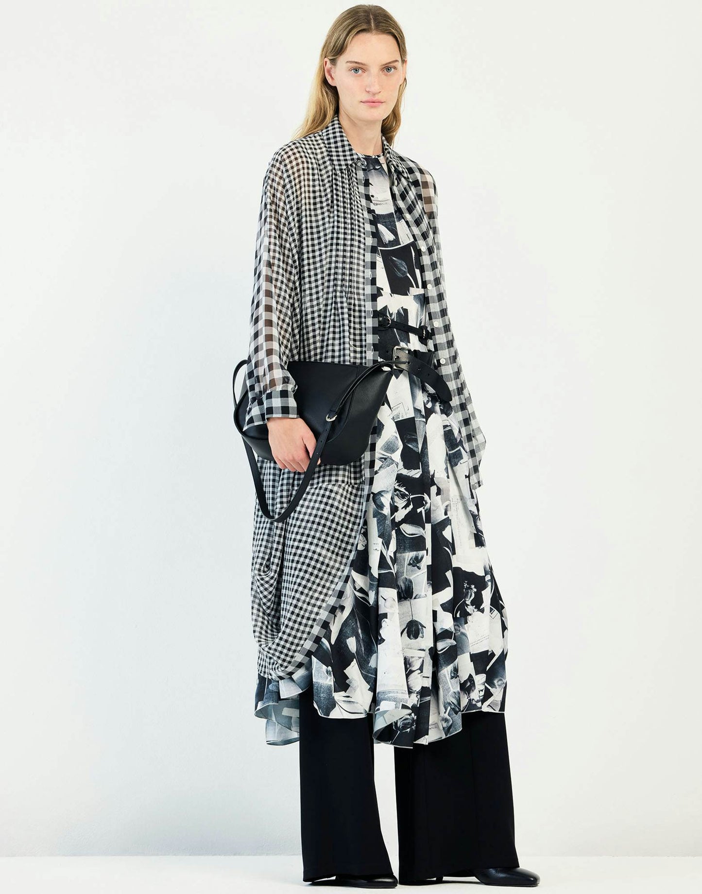 High Sparky Black White Fitted Bodice Dress