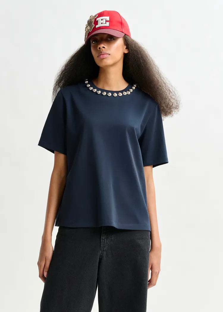 Essentiel Antwerp Navy Boxy T-Shirt