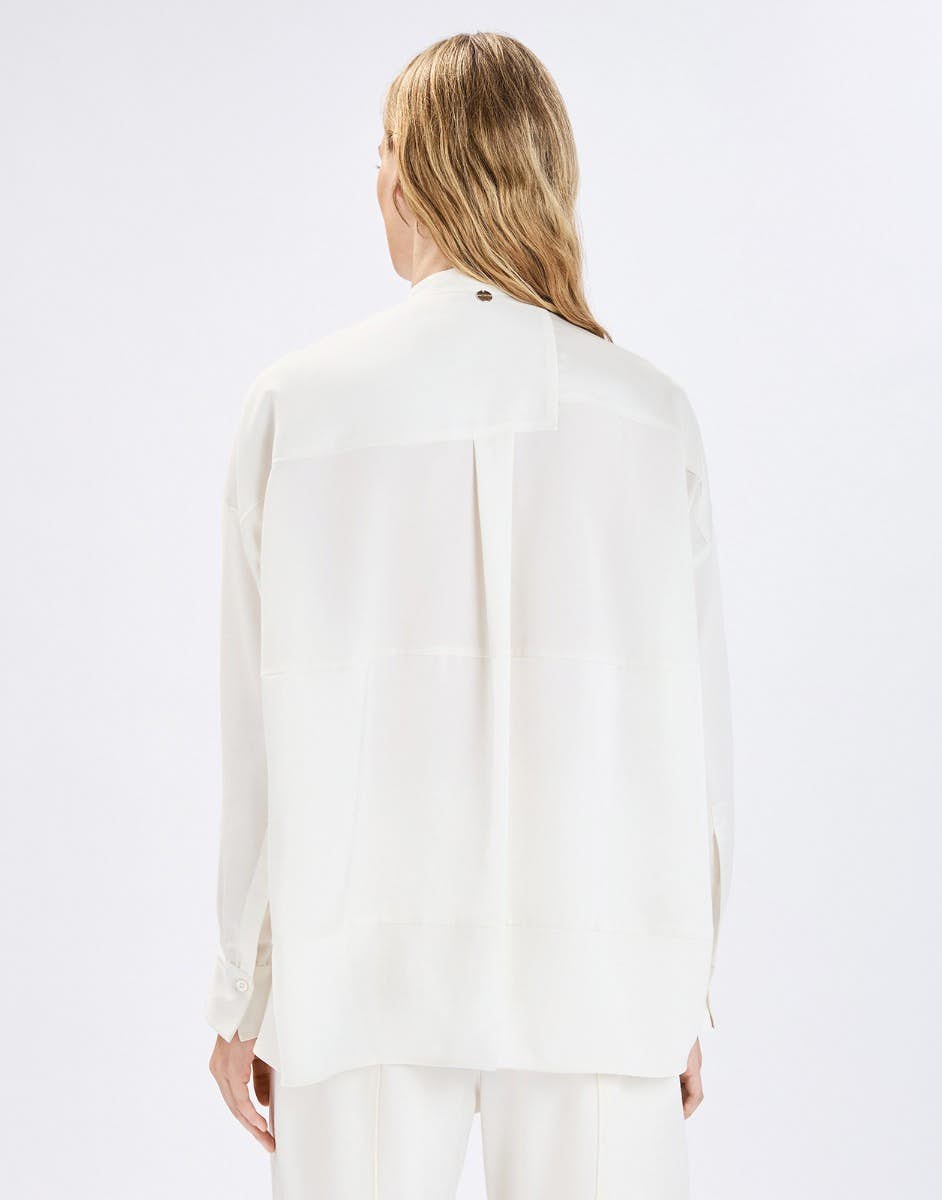 High Canter White technical satin shirt with layered panels