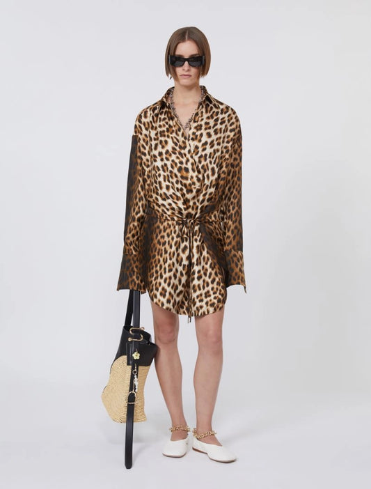 Sportmax Spxcinema Silk Shirt Dress in Leopard Print