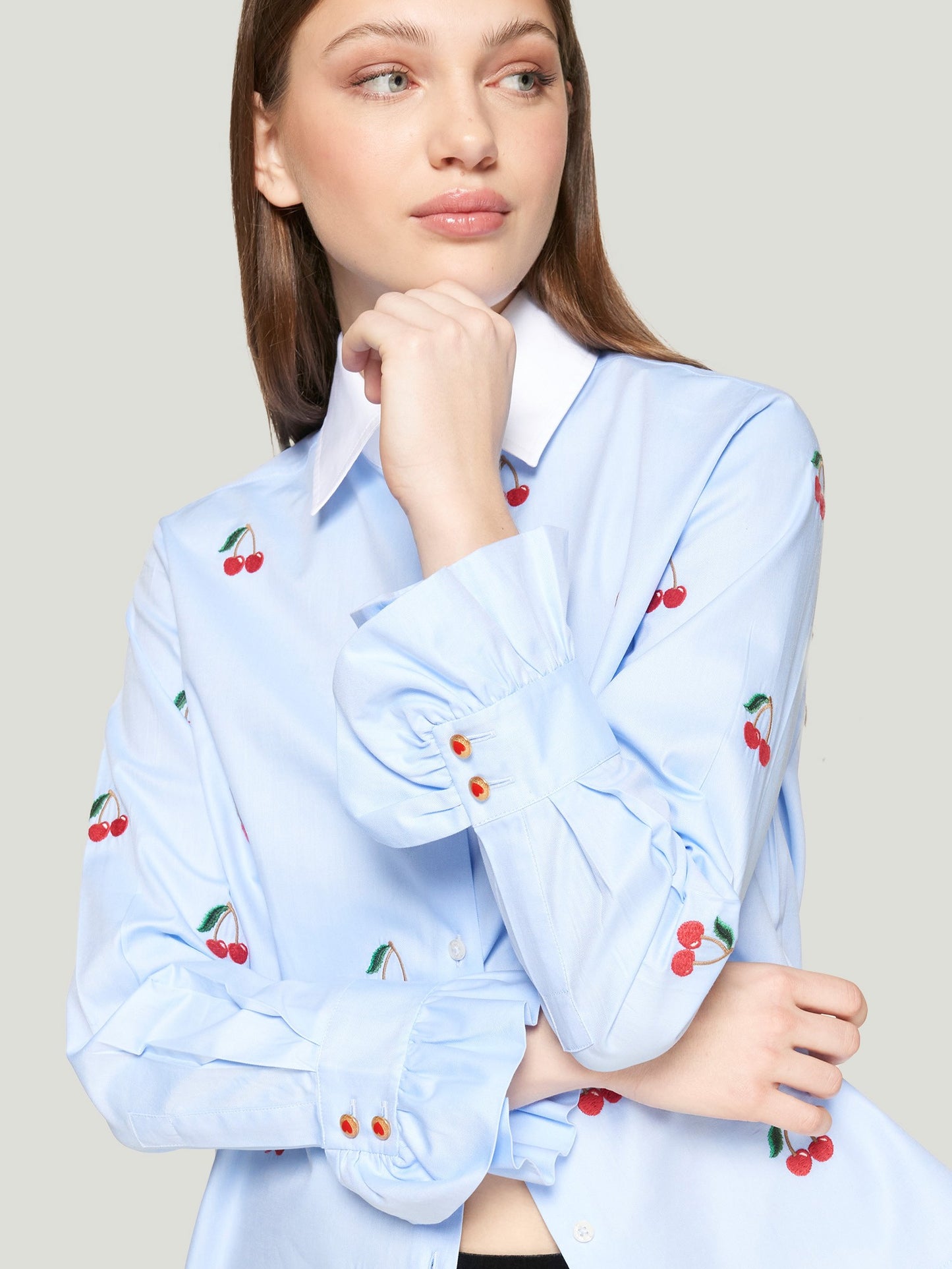 Vilagallo Sky Blue Shirt Cherry Embroidery