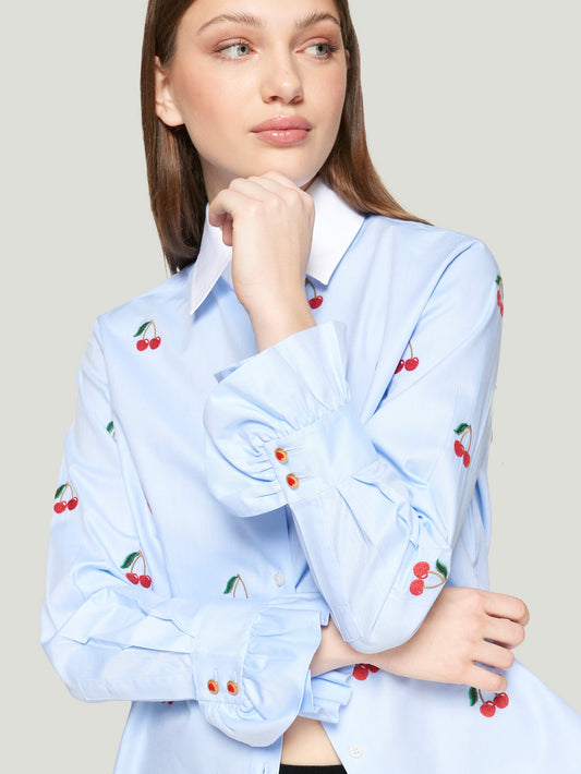 Vilagallo Sky Blue Shirt Cherry Embroidery