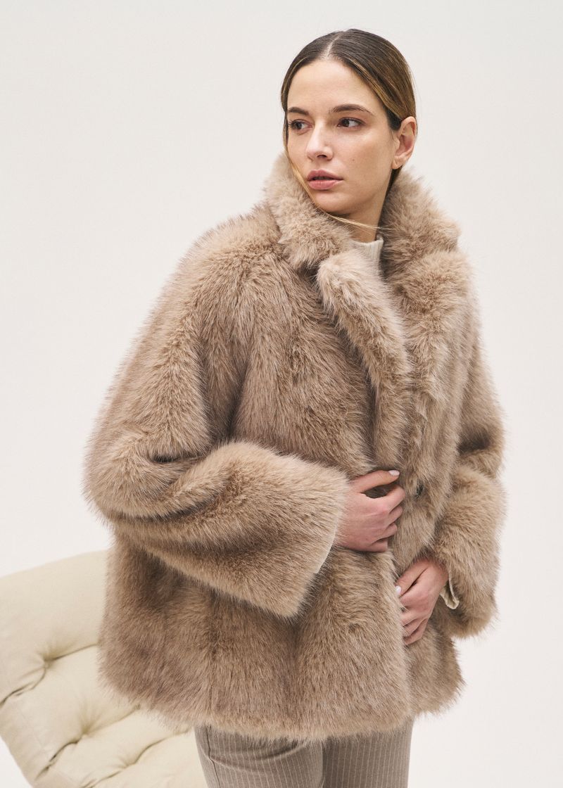 Rosso35  Faux Fur  Short Jacket in Beige