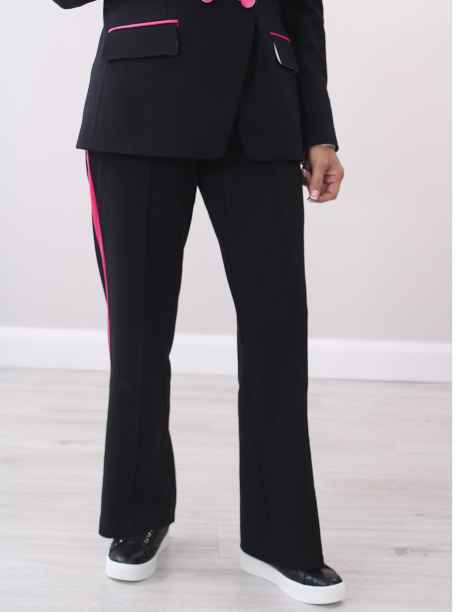 Vilagallo Stretch Fabric Trouser with Pink Velvet Stripe
