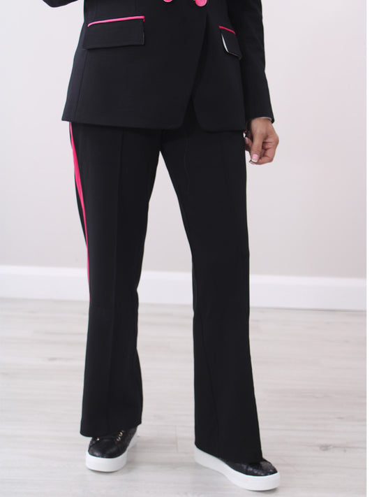Vilagallo Stretch Fabric Trouser with Pink Velvet Stripe