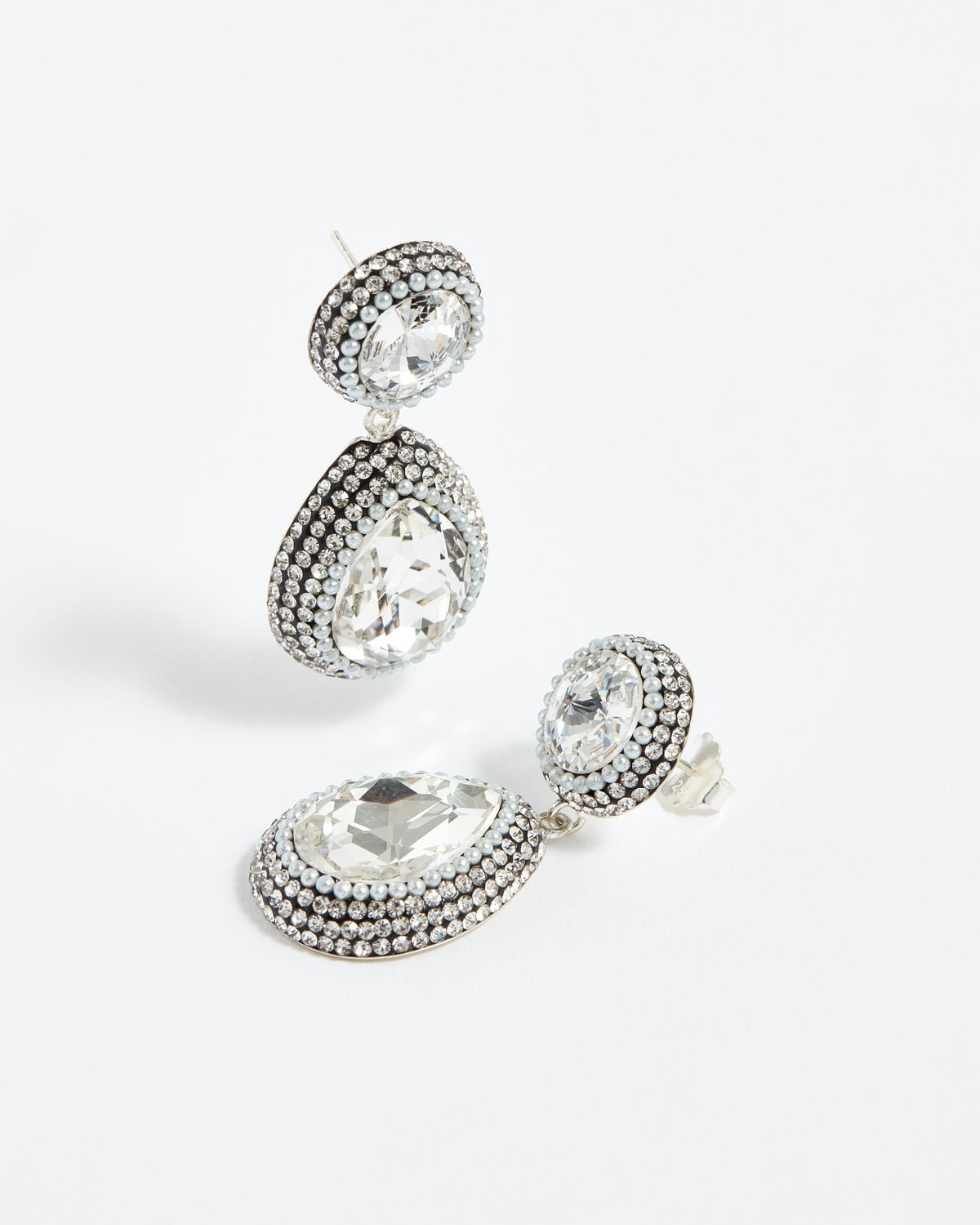 Silver Teardrop Crystal Earrings