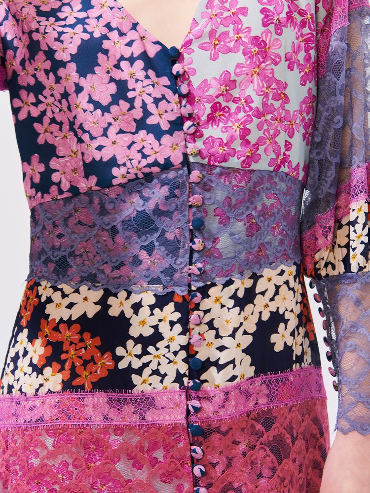 Cherry Blossom Girl Lace Panels Silk Dress